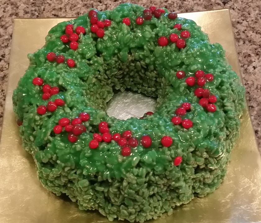 Christmas Tradition: Bundt Pan Rice Krispies Christmas/Holiday Wrreath ...