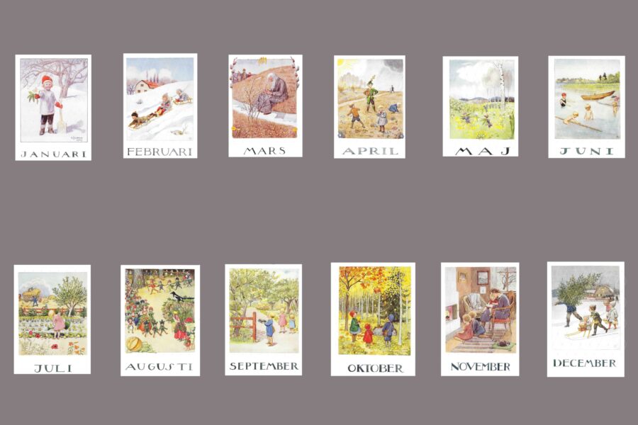 Elsa Beskow set of 12 Jan-Dec postcards