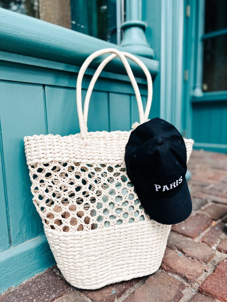 Paris Hat on Straw Bag
