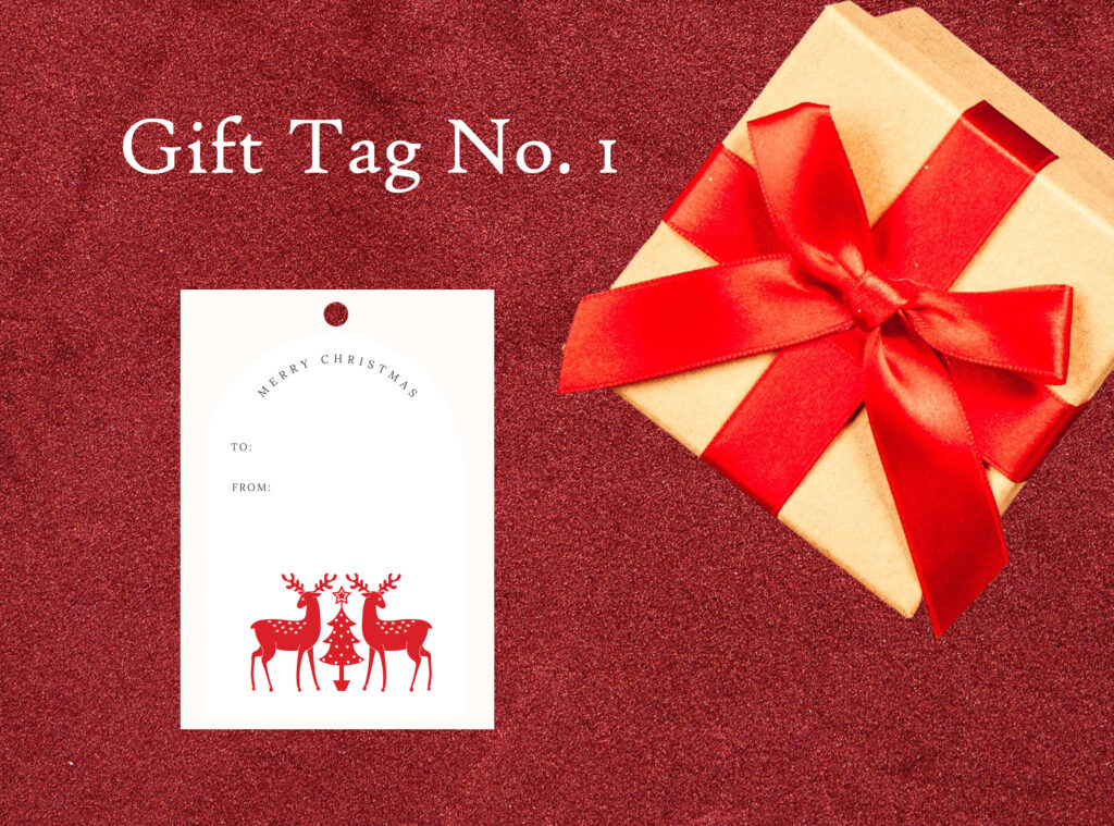 Norwegian Red and White Square Gift Tag with deer and tree