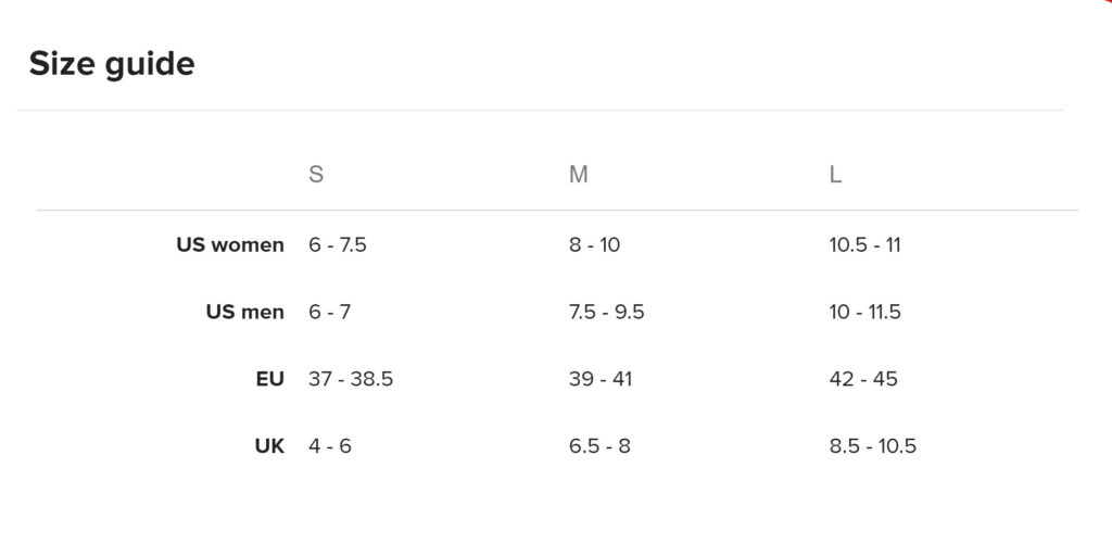 Sandals size guide