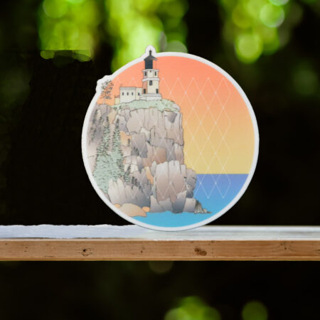 Split Rock Lighthouse on Green background