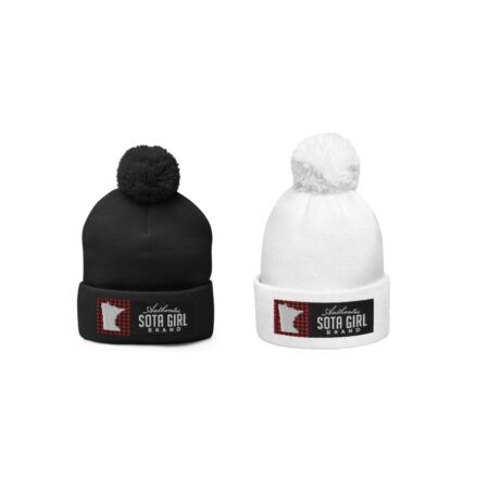 Sota Girl black and white beanie hats with pom poms