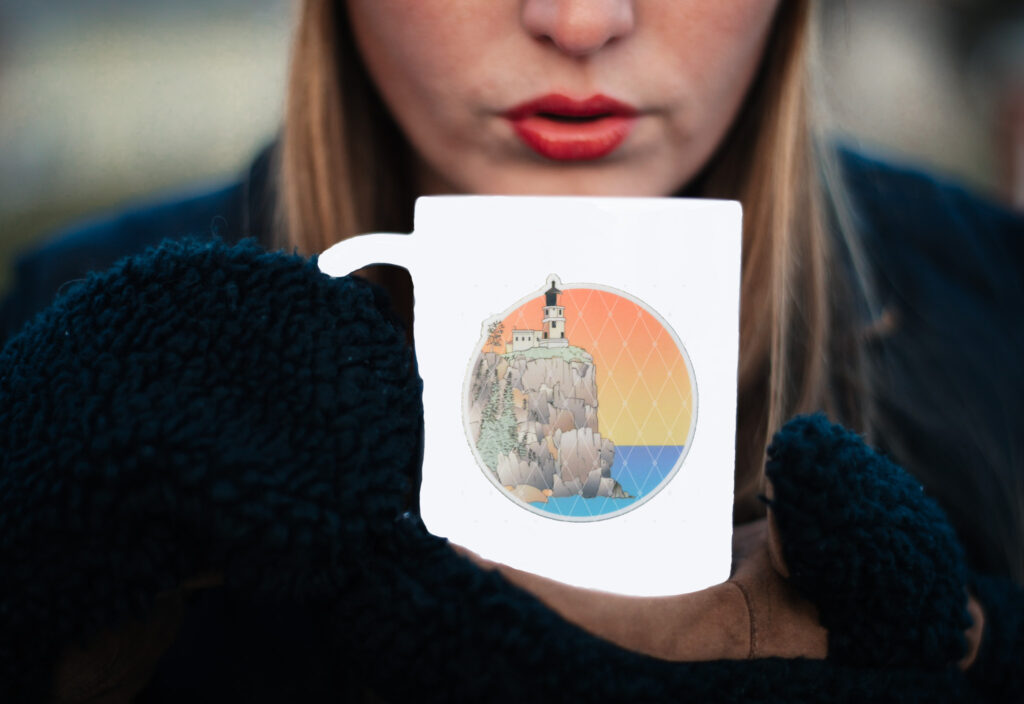 Split Rock Lighthouse Sticker on coffee mug