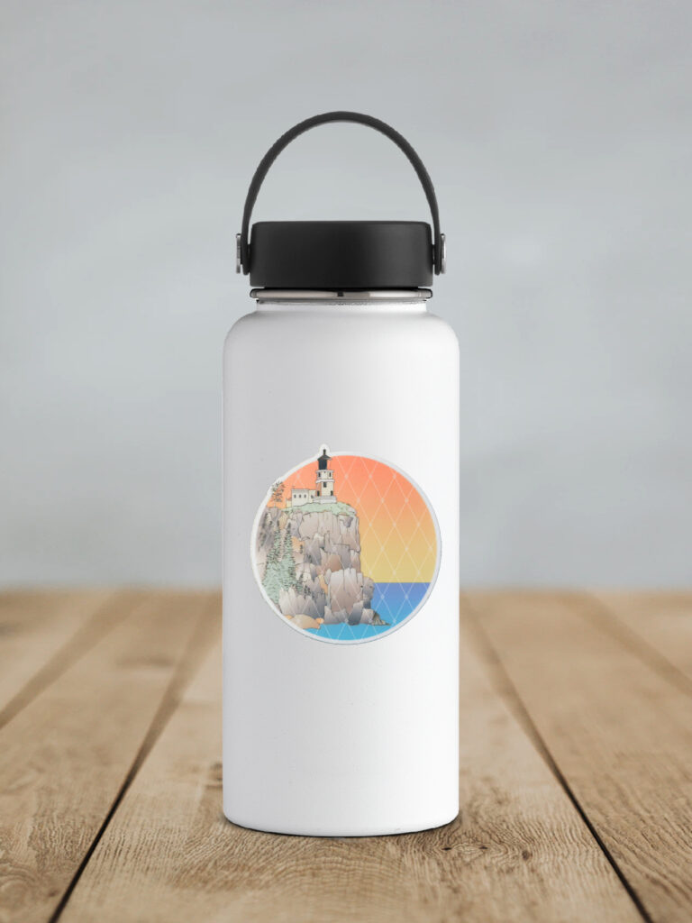 Split Rock LIghthouse Sticker on water bottle