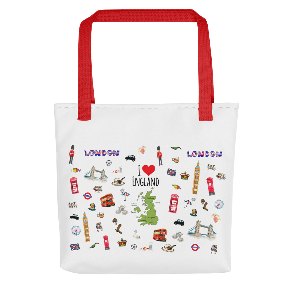 British Tote Bag with Red Handles