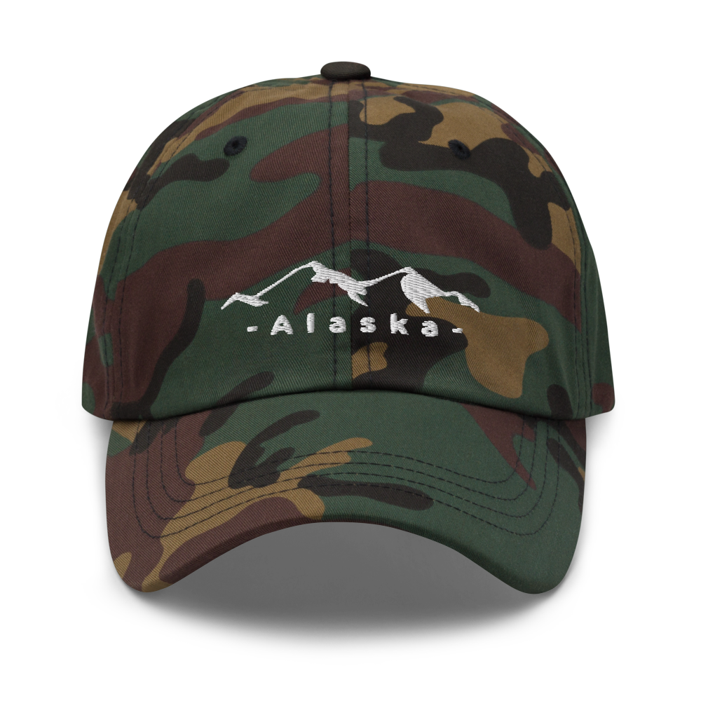 Alaska Hat in Green Camo with UJpper and Lowercase letters