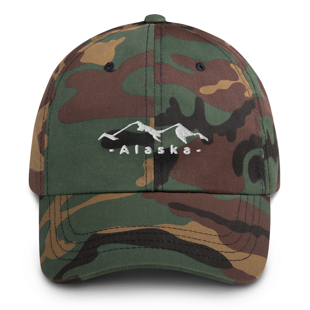 Alaska Hat in Green Camo Upper and Lower case letters
