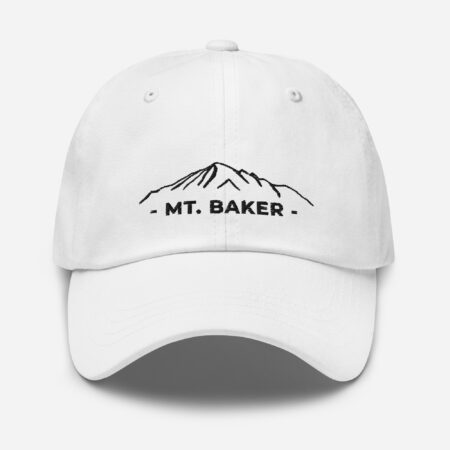 Mt. Baker Hat in White with Mountain in Black Silhouette Baseball Hat