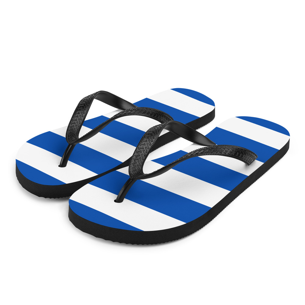 Blu and White striped sandals facing left