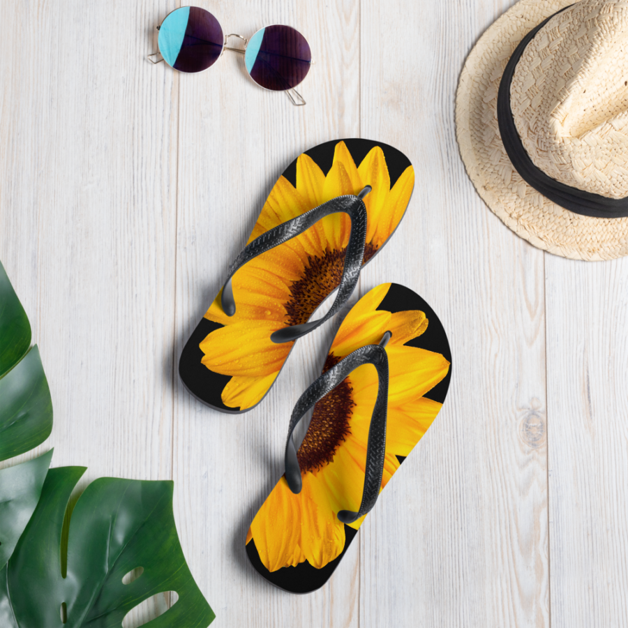 sunflower sandals with hat and sunglasses