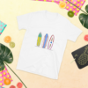surfboard tee on flat lay