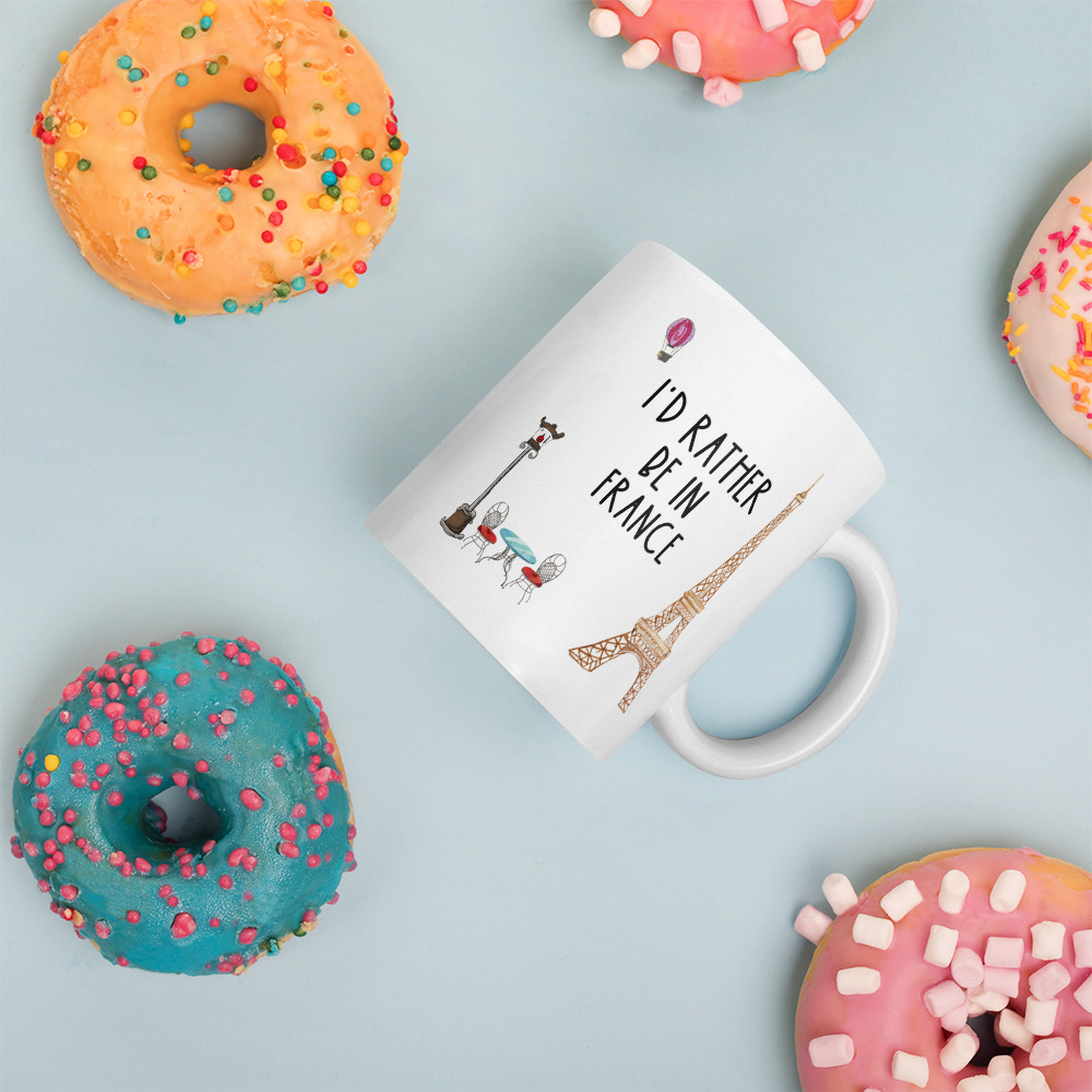 I'd rather be in Paris mug donut mockup