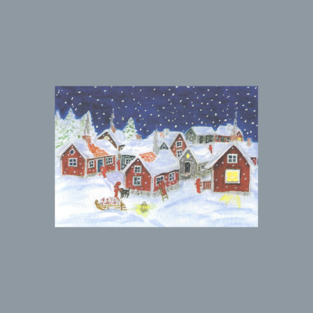 Three Swedish Christmas In the Village Card, Svenska Jul, Svierge God Jul, Free Shipping, Made in Sweden, Christmas Card, Pia Malmros