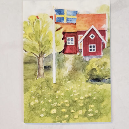 Swedish Flag and Red House | Free Shipping | ll-Occasion Die-Cut Card, Swedish Birthday Card, Friend Card