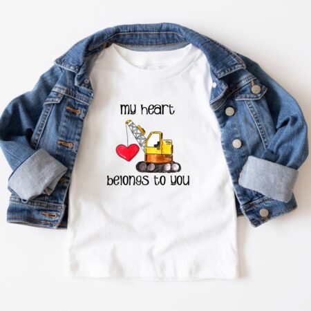 Toddler Boy My Heart Belongs to You Valentine T-Shirt Free First Class shipping My Heart Belongs to You | Sizes 2T-4T, V-Day Tee | White Shirt with Crane Heart |