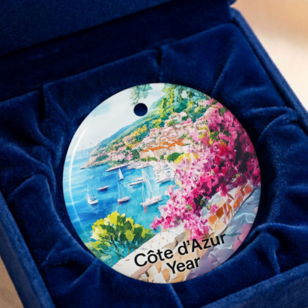 Personalized Côte d'Azur ceramic ornament featuring French Riviera artwork and glossy finish